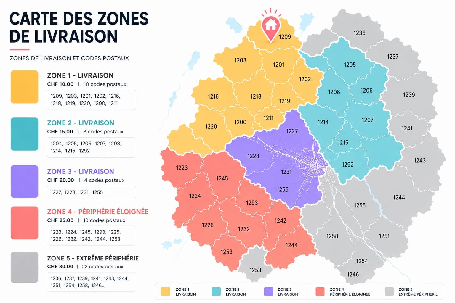 Carte des zones de livraison